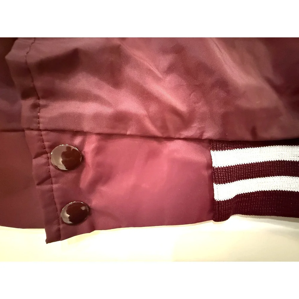 Vintage‎ 90s Bomber Jacket Mens Large Varsity Maroon Snap Front Made USA Texas